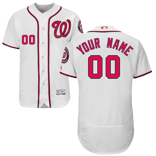 Men Washington Nationals Majestic Home White Flex Base Authentic Collection Custom MLB Jersey->customized mlb jersey->Custom Jersey